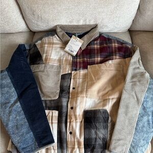 Patchwork Corduroy Button-Up Shirt